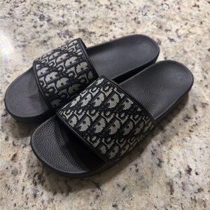 Dior Men Black and Cream Slide Sandals